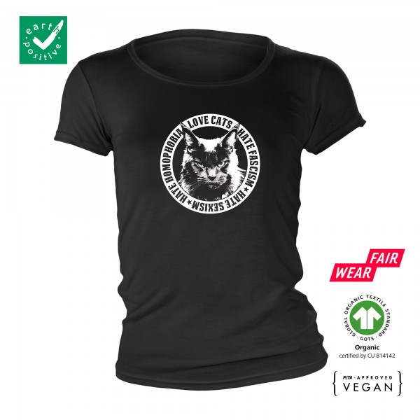 Love Cats - Hate Fascism Bio Frauen Shirt schwarz