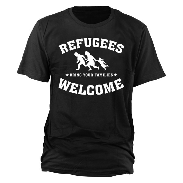 Refugees Welcome T-Shirt schwarz (weißer Druck)