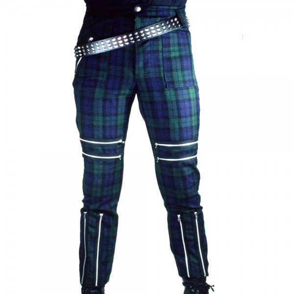 Classic Shark Green Blue Tartan Punk Trousers (nur noch Gr. S)